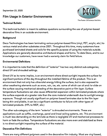 Film Useage in Exterior Environments